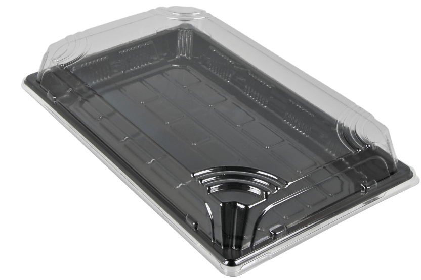 [1519998024-1] Sushi tray SY-09 + deksel 237x145x20mm Zwart 300st