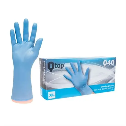 [7754] Nitril Wegwerphandschoen Poedervrij Blauw XL - 4,0 mil - Q-top (300mm) 100/doos