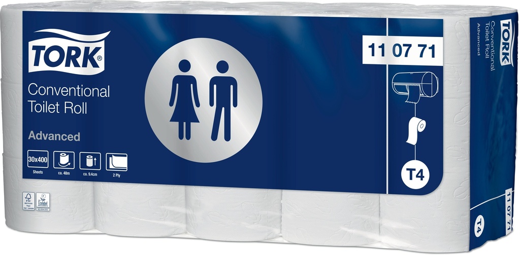 Tork® T4 Traditioneel Toiletpapier 2-laags 30x400 vellen Advanced Wit (110771) 30st