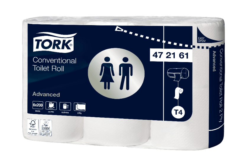 [1519925270] Tork® T4 Traditioneel Toiletpapier 2-laags 8x200 vellen Wit Advanced (472161) 8st