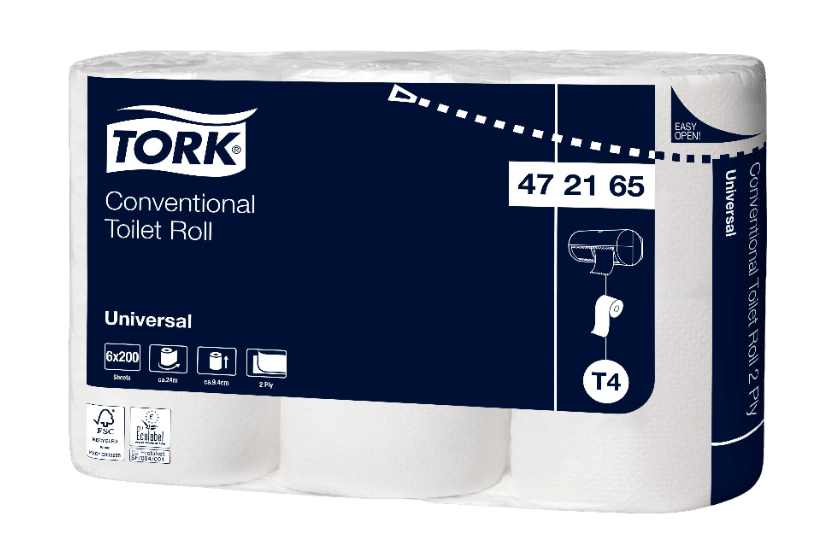 [1519925263] Tork® T4 Traditioneel Toiletpapier Rol 2-laags 8x200 vellen Wit (472165) 8st