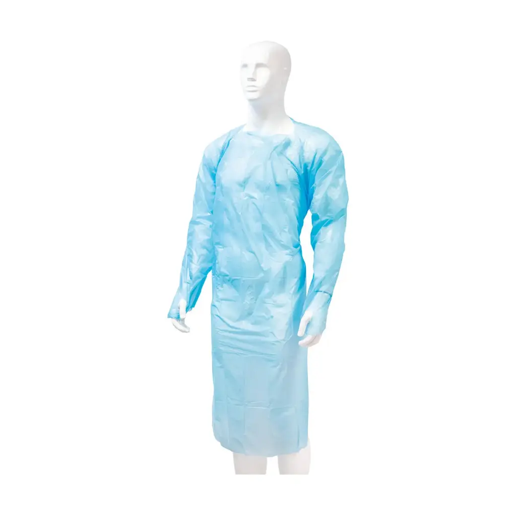 HYGOCLEAN® schort CPE lange mouw blauw 30Mu, Doos 1 x 100st 120 x 105cm