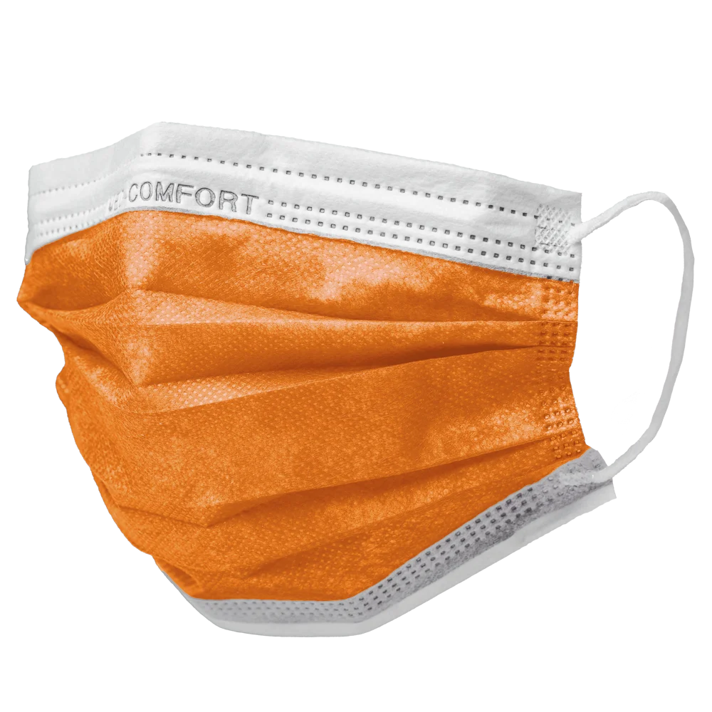 [02201-O] Oranje Mondmasker Elastiek 50/doos, type IIR, Med-Comfort