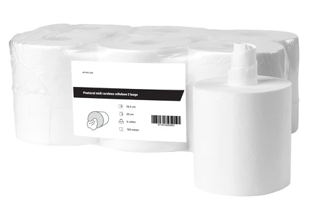 Poetsrol Midi cellulose coreless 2laags 19 cm | 6 x 160 meter in folie