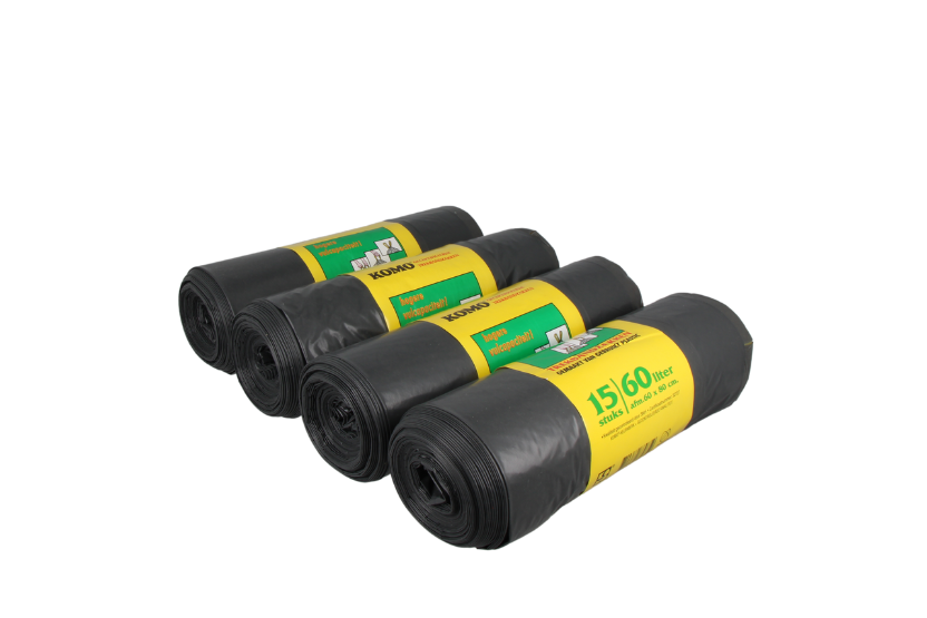 Afvalzak LDPE 60x80+6cm KOMO Trekband grijs 20x15st/doos
