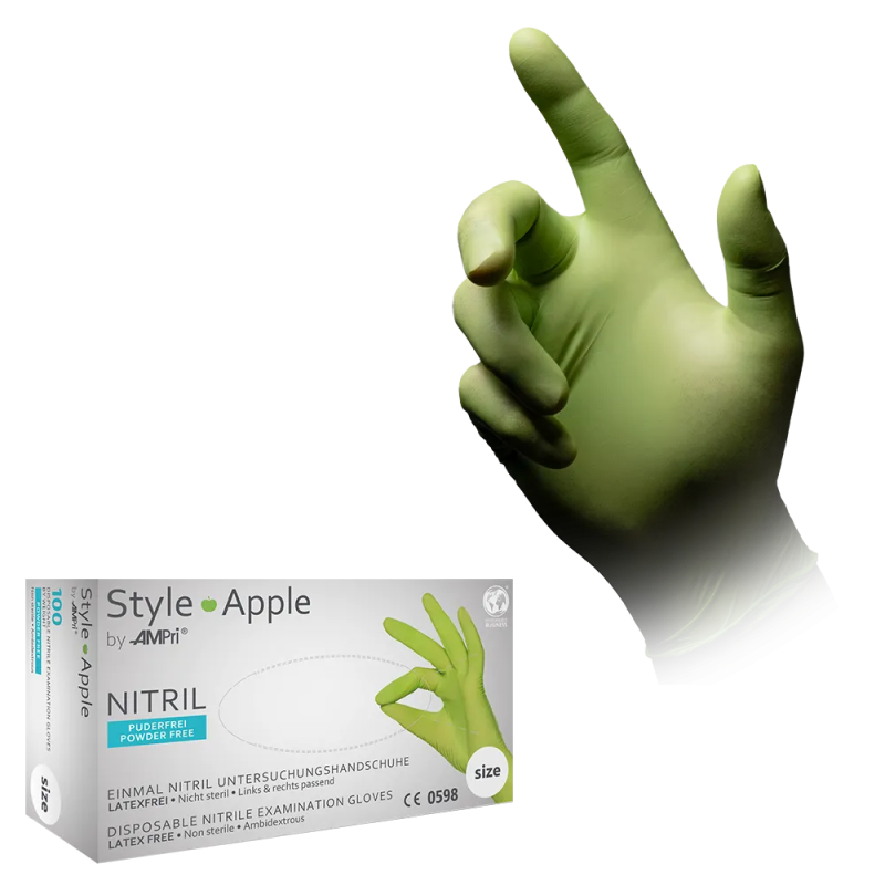 [XL01187] Nitril Wegwerphandschoen Poedervrij Style Appel Groen XL 100/doos 01187