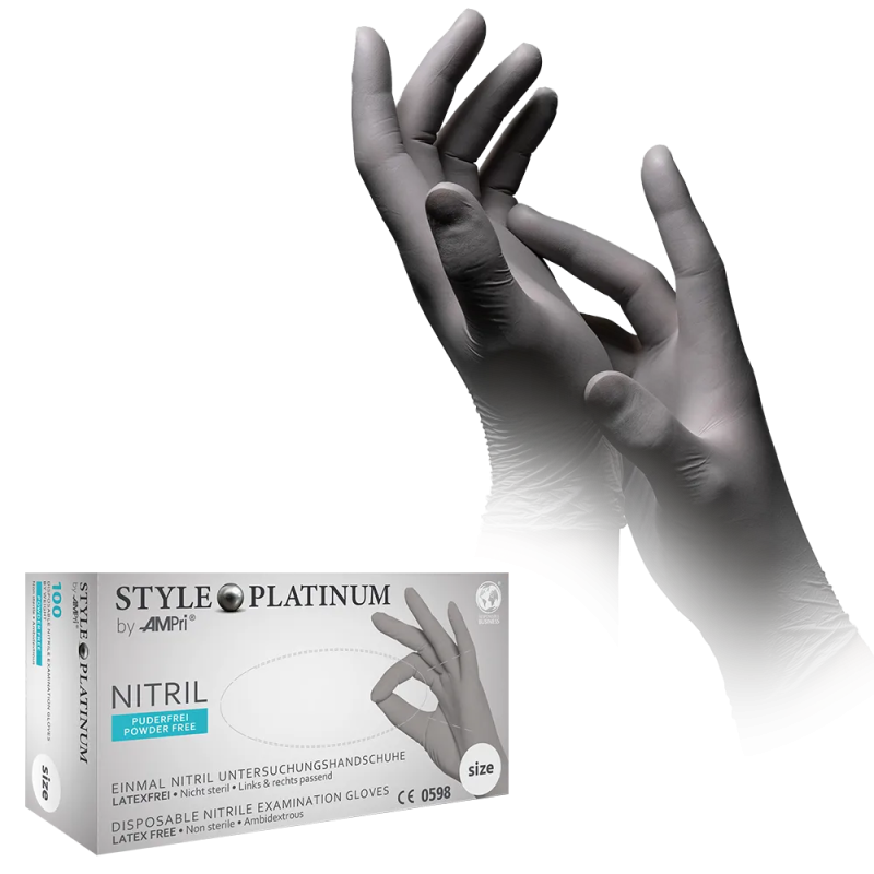 Nitril Wegwerphandschoen Poedervrij Style Platina Zilvergrijs XS 100/doos 01174