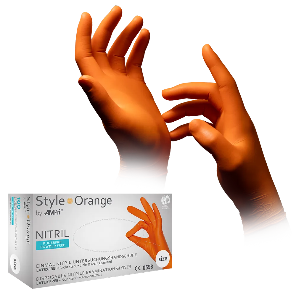 [XL01188] Nitril Wegwerphandschoen Poedervrij Style Oranje XL 100/doos 01188