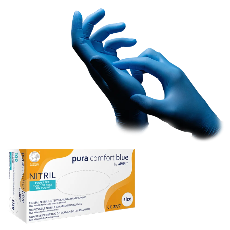 Nitril Wegwerphandschoen Poedervrij Blauw Pura Comfort M 100/doos 970-013 