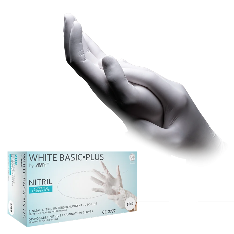 Nitril Wegwerphandschoen Poedervrij Wit Basic Plus L 200/doos 01200
