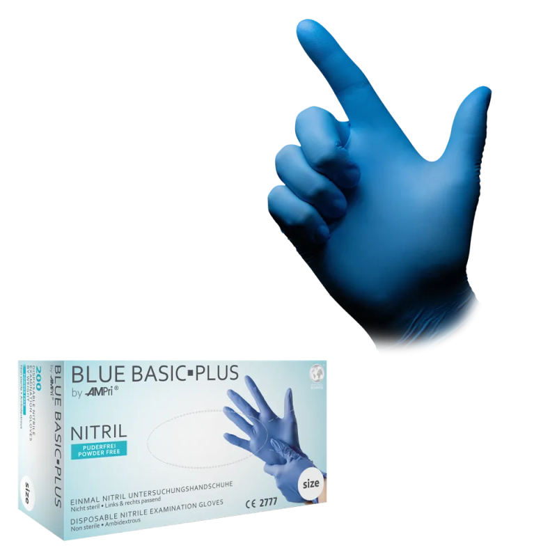 [M01197] Nitril Wegwerphandschoen Poedervrij Blauw Basic Plus M 200/doos 01197