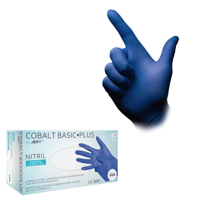 Nitril Wegwerphandschoen Poedervrij Kobalt Blauw Basic Plus L 200/doos 01215
