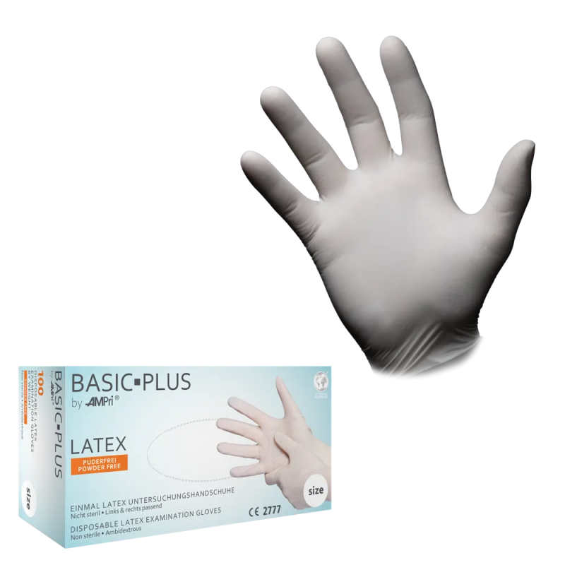 Latex Wegwerphandschoen Poedervrij Wit Basic Plus M 100/doos 01039