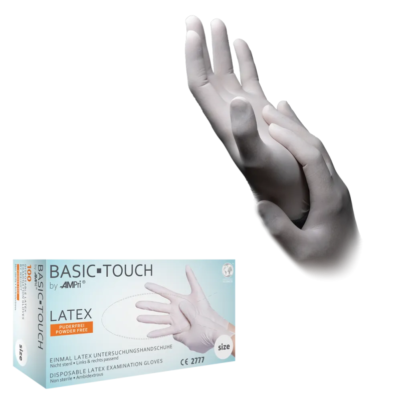 [S01033] Latex Wegwerphandschoen Poedervrij Wit Basic Touch S 100/doos 01033