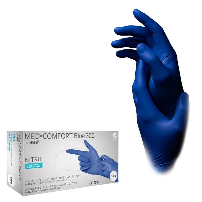 Nitril Wegwerphandschoen Poedervrij Blauw Med-Comfort 300mm M 100/doos 01191