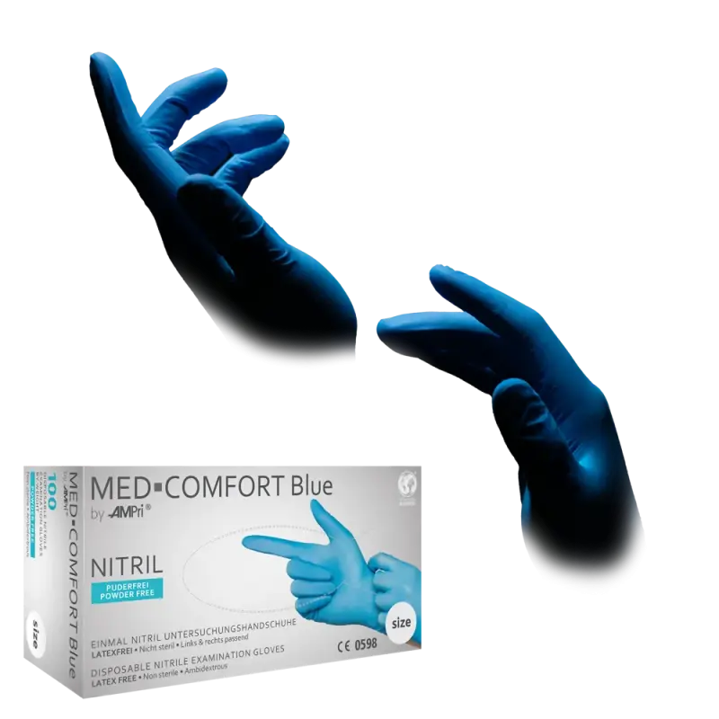 [L01192] Nitril Wegwerphandschoen Poedervrij Blauw Med-Comfort L 100/doos 01192