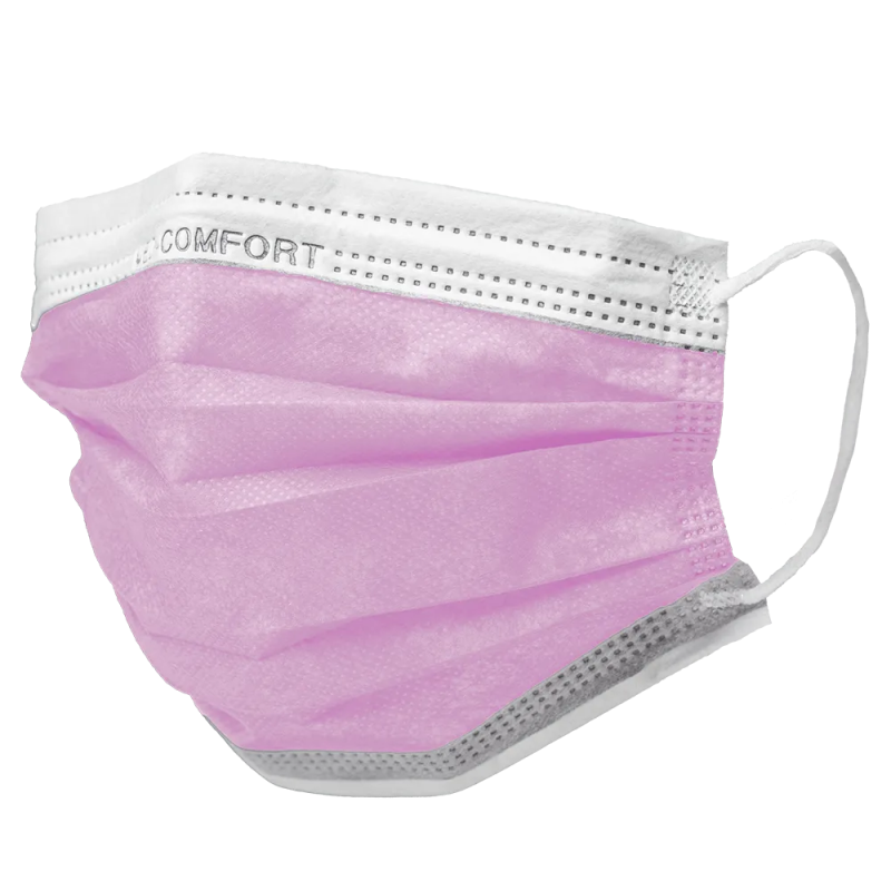 Roze Mondmasker Elastiek 50/doos, type IIR, Med-Comfort
