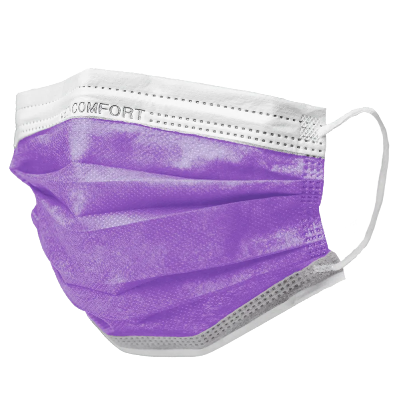 Paars Mondmasker Elastiek 50/doos, type IIR, Med-Comfort