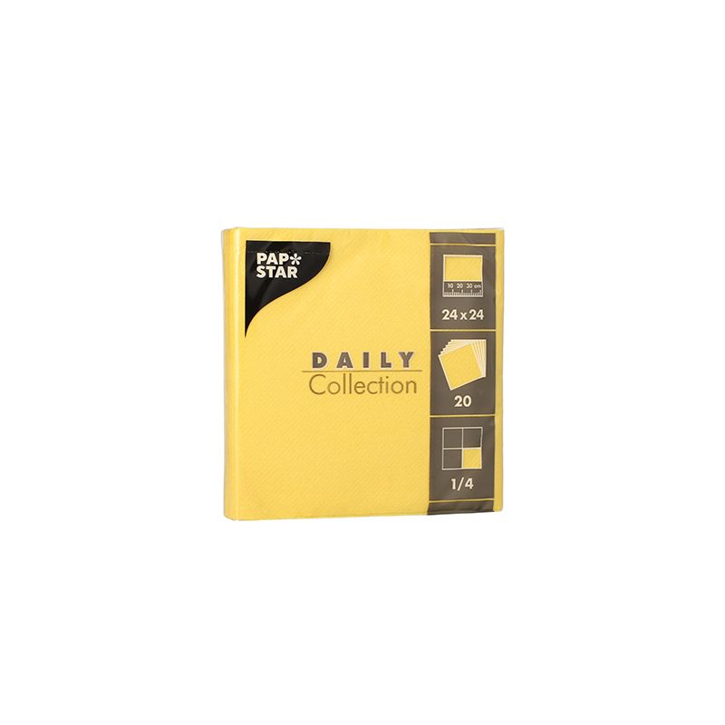 Servetten "DAILY Collection" 1/4 vouw 24 cm x 24 cm, FSC, geel 900st