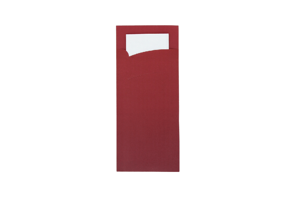 [1519988518] Bestekzakje pochette bordeaux met wit servet 600st