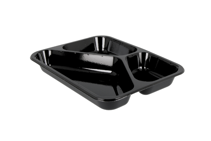 CPET tray zwart 3 vak 1001.01 226x177x31mm 400st