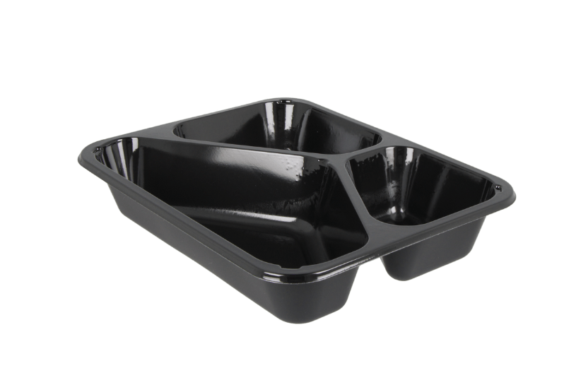 CPET tray zwart 3 vak C2227-3F 227x178x43mm 420st