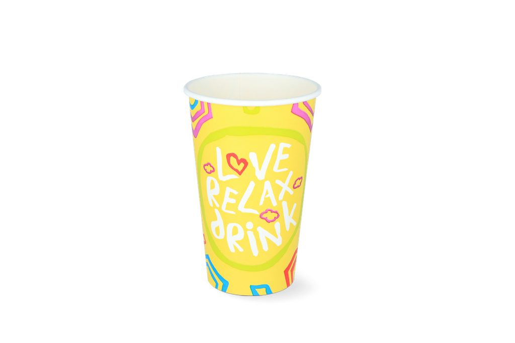 [1519987534] Milkshakebeker middel 400/460 ml 16oz Geel FSC Mix Credit karton 500st