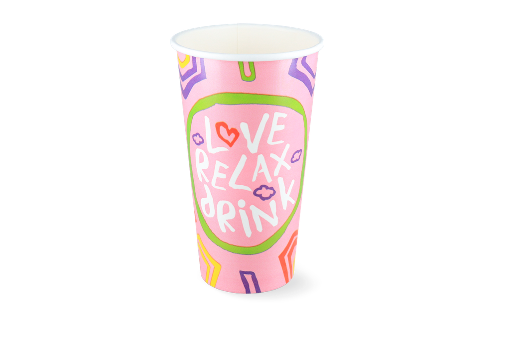 [1519987535] Milkshakebeker groot 500/560 ml 20oz roze FSC Mix Credit karton 500st