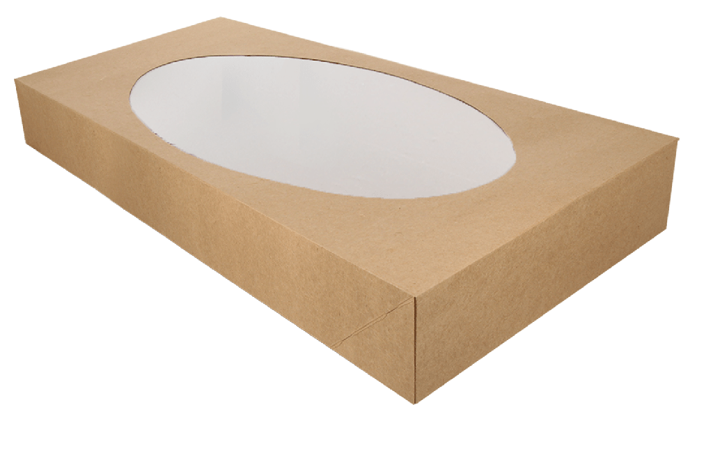 [1519987701] Cateringdozen kraft groot met venster 56x38x8cm 50st