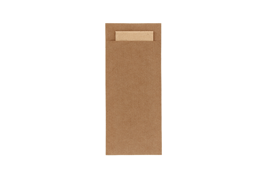 [1519988517] Bestekzakje pochette kraft met naturel servet 600st