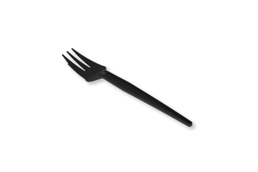 Herbruikbare snackvork met snijrand 130mm CPLA zwart BIO 1000st