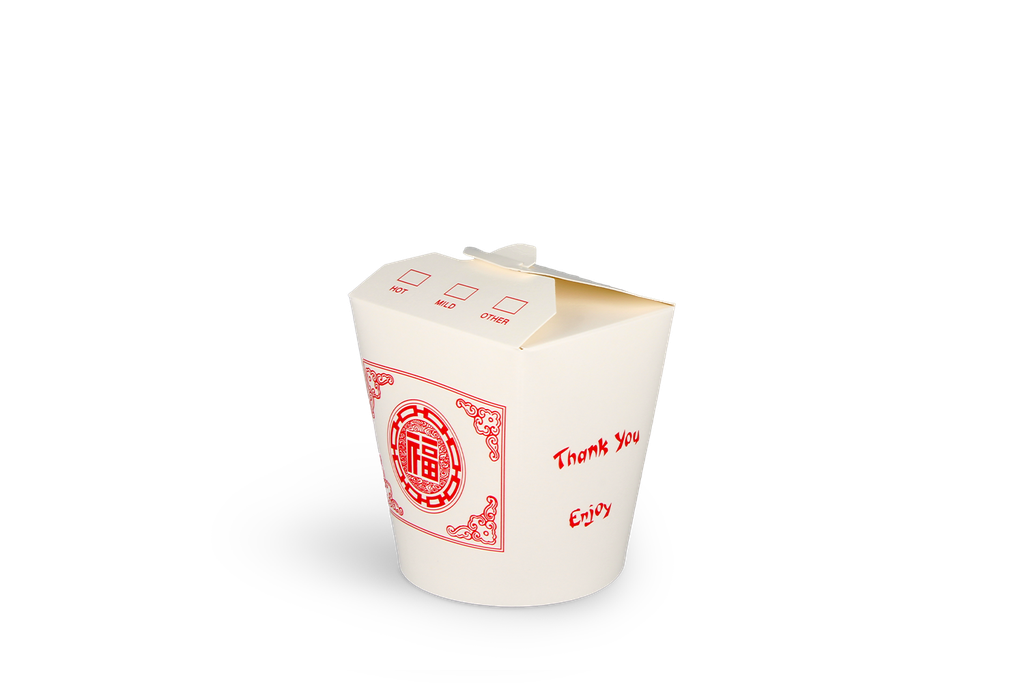 [1519988339] Wok to Go beker 16oz 400 ml karton wit met rood 500st