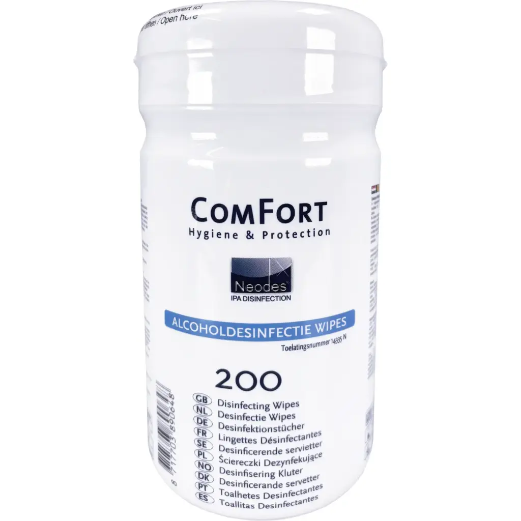 [1] ComFort Desinfectie wipes, 13x13cm, 200 vellen, blue
