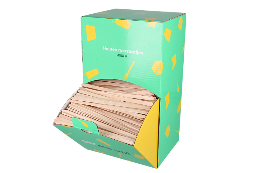 Roerstaafjes in dispenser box 11cm FSC 100% hout 2000st