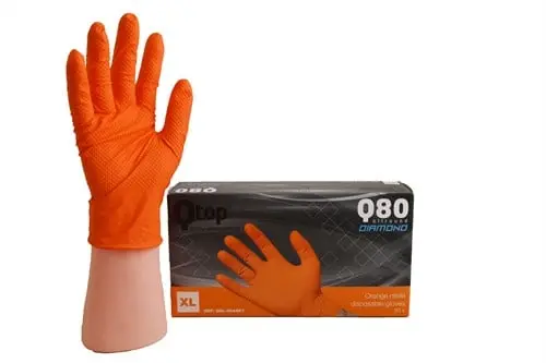 Nitril Wegwerphandschoen Poedervrij Oranje M - Diamond Text. 8,0 mil - (heavy) 100/doos