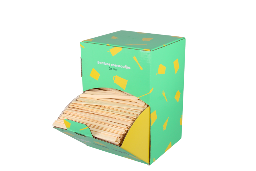Roerstaafjes in dispenser box 11cm bamboe BIO 8000st