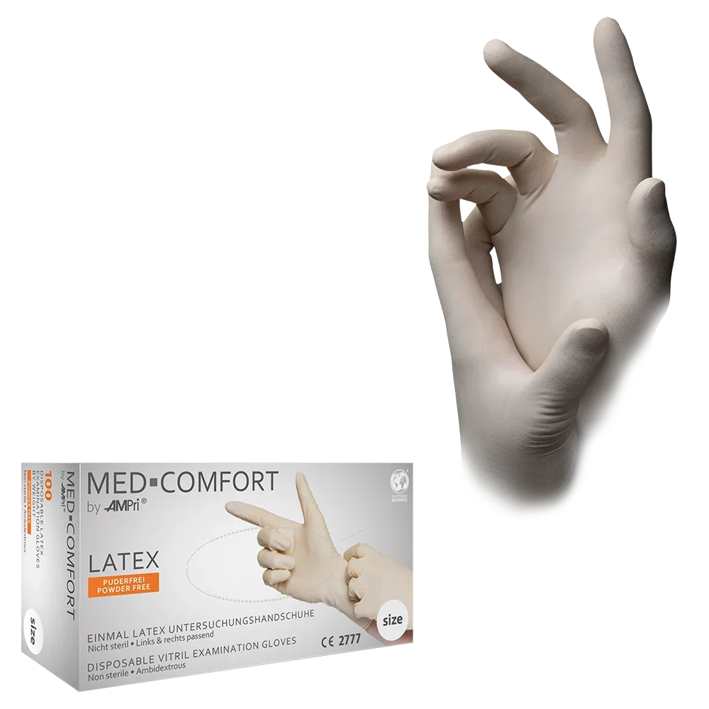 [M01030] Latex Wegwerphandschoen Poedervrij Wit Med-Comfort M 100/doos 01030