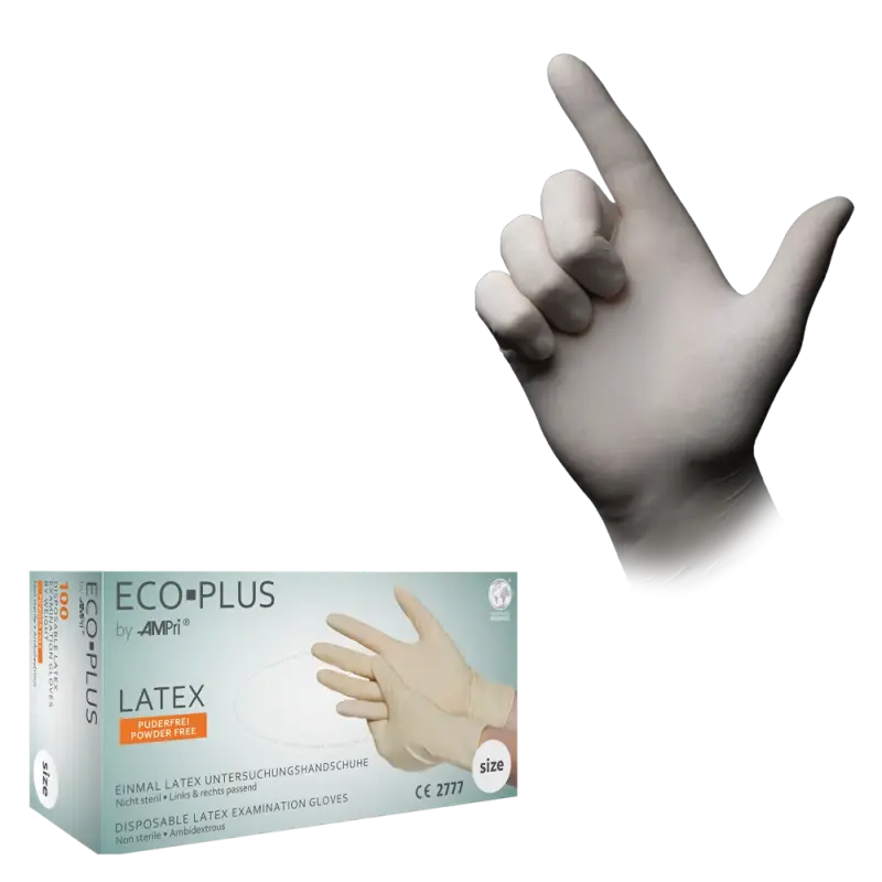 [S01038] Latex Wegwerphandschoen Poedervrij Wit Eco Plus S 100/doos 01038