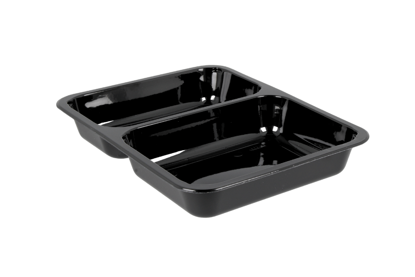 CPET tray zwart 2 vaks 226x176x35mm 250st