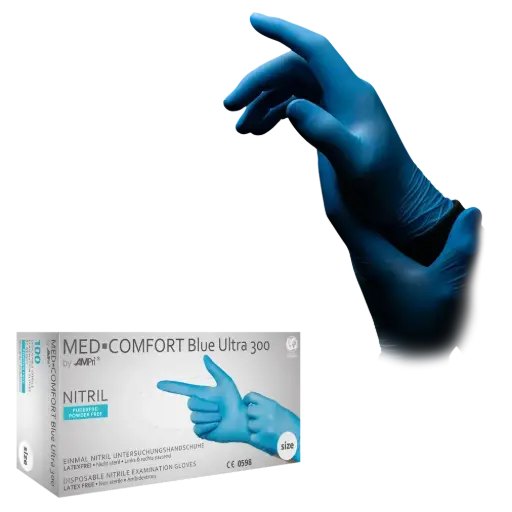 [XL01194] Nitril Wegwerphandschoen Poedervrij Blauw Med-Comfort 300mm Extra Strong XL 100/doos 01194
