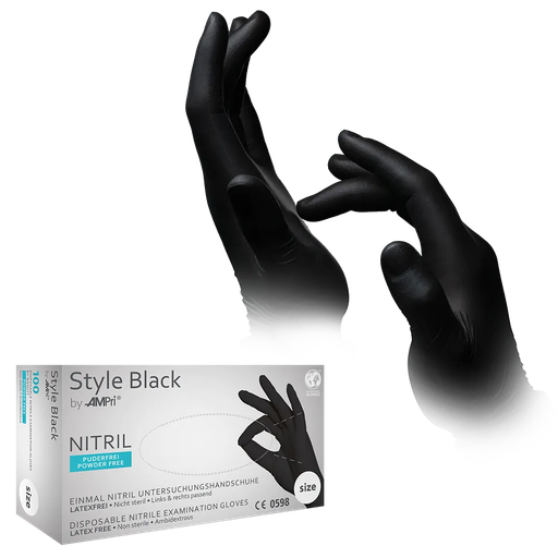 [XL01181] Nitril Wegwerphandschoen Poedervrij Style Zwart XL 100/doos 01181