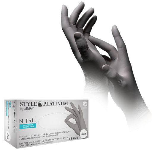 [L01174] Nitril Wegwerphandschoen Poedervrij Style Platina Zilvergrijs L 100/doos 01174
