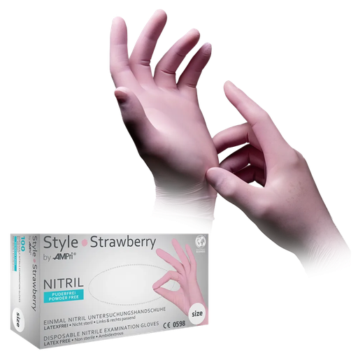 [M01185] Nitril Wegwerphandschoen Poedervrij Style Aardbeien Roze M 100/doos 01185