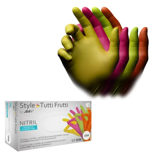 [M01175] Nitril Wegwerphandschoen Poedervrij Style Multicoloured Tutti Frutti M 96/doos 01175