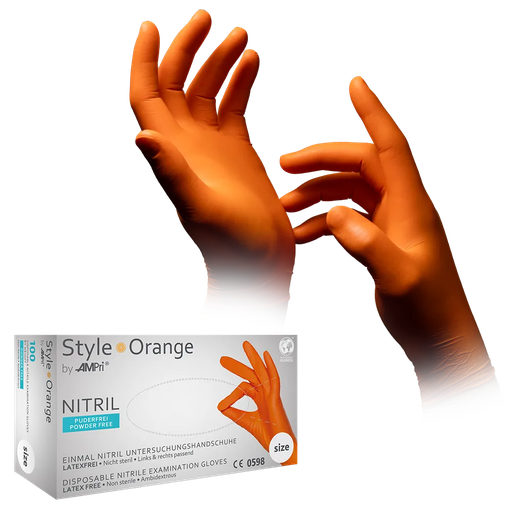 [M01188] Nitril Wegwerphandschoen Poedervrij Style Oranje M 100/doos 01188