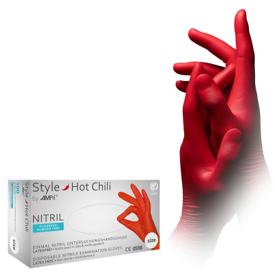 [M01178] Nitril Wegwerphandschoen Poedervrij Style Hot Chili Rood M 100/doos 01178
