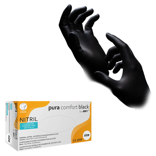 [XL118-038] Nitril Wegwerphandschoen Poedervrij Zwart Pura Comfort XL 100/doos 118-038 