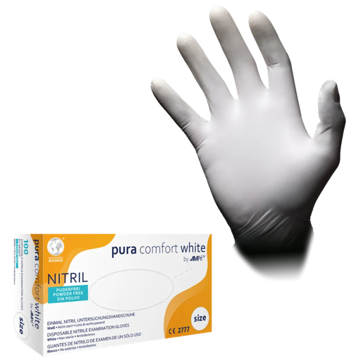 [M120-020] Nitril Wegwerphandschoen Poedervrij Wit Pura Comfort M 100/doos 120-020