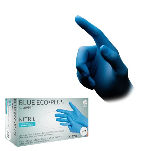 [M01198] Nitril Wegwerphandschoen Poedervrij Blauw Eco Plus M 100/doos 01198