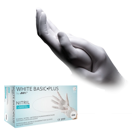 [L01200] Nitril Wegwerphandschoen Poedervrij Wit Basic Plus L 200/doos 01200